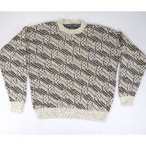 VTG Crossings Sweater Adult Sz L Beige Grandpa Long Sleeve Crew Neck 80s 90s USA